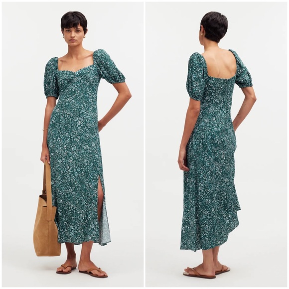 Madewell Puff-Sleeve Sweetheart Midi Dress in Floral (Green Ditsy) - Picture 12 of 12